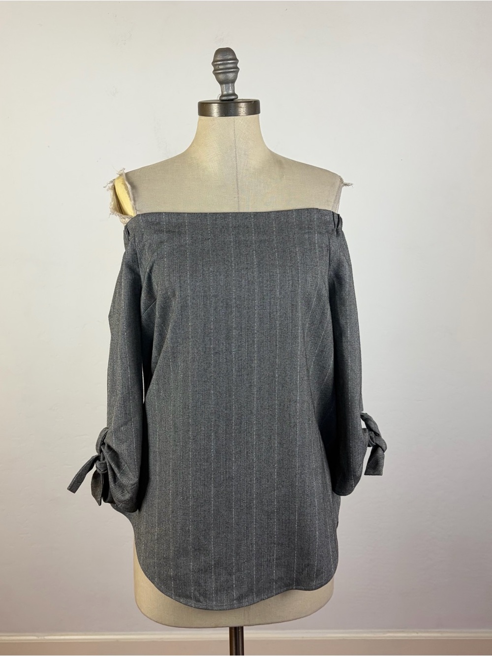 Aritzia Babaton Grey Off Shoulder Stripe Blouse